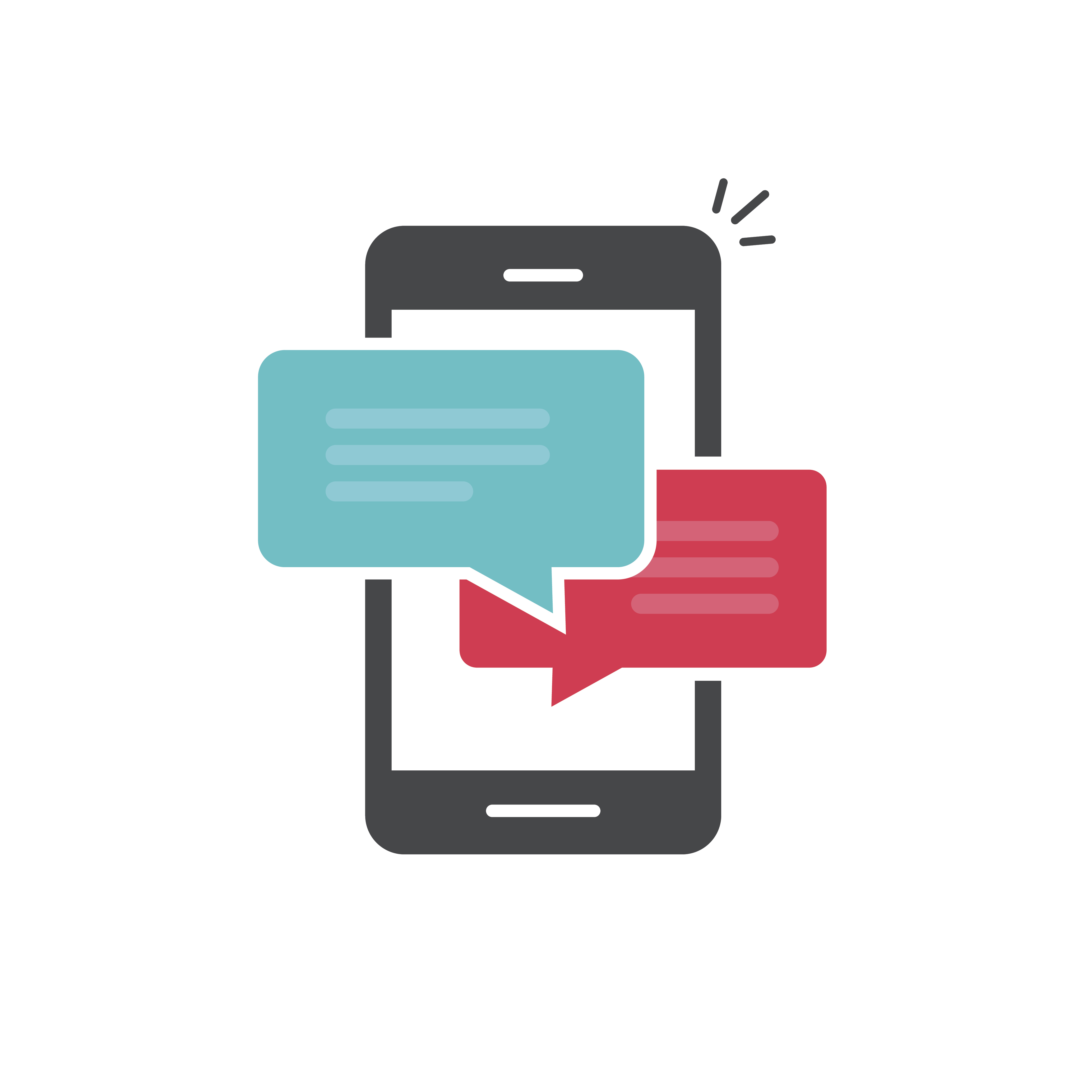 Chat in mobile phone icon vector, flat smartphone dialog bubble speeches symbol