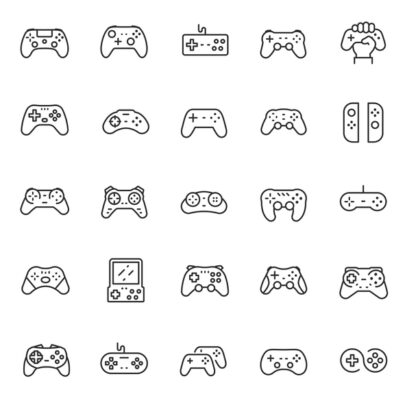 Video game flat icons with putlines