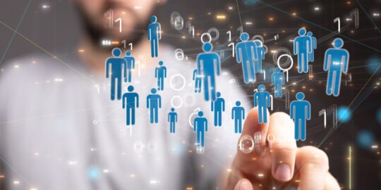 A 3d rendering of a team connection and social network symbol on a blurry background